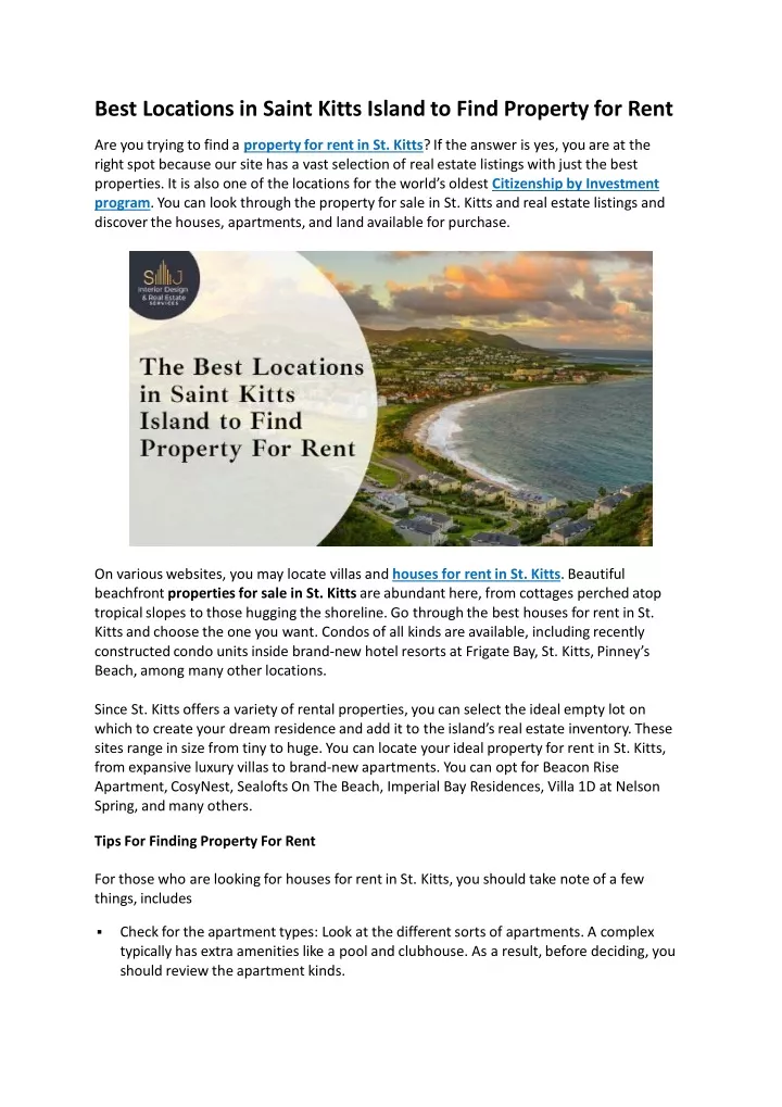 PPT Best Locations in Saint Kitts Island to Find Property for Rent