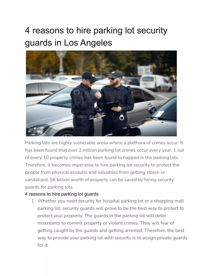 PPT - 4 reasons to hire parking lot security guards in Los Angeles ...