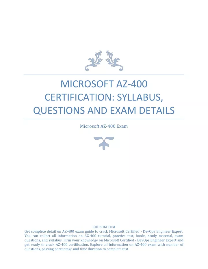 PPT - Microsoft AZ-400 Certification: Syllabus, Questions And Exam ...