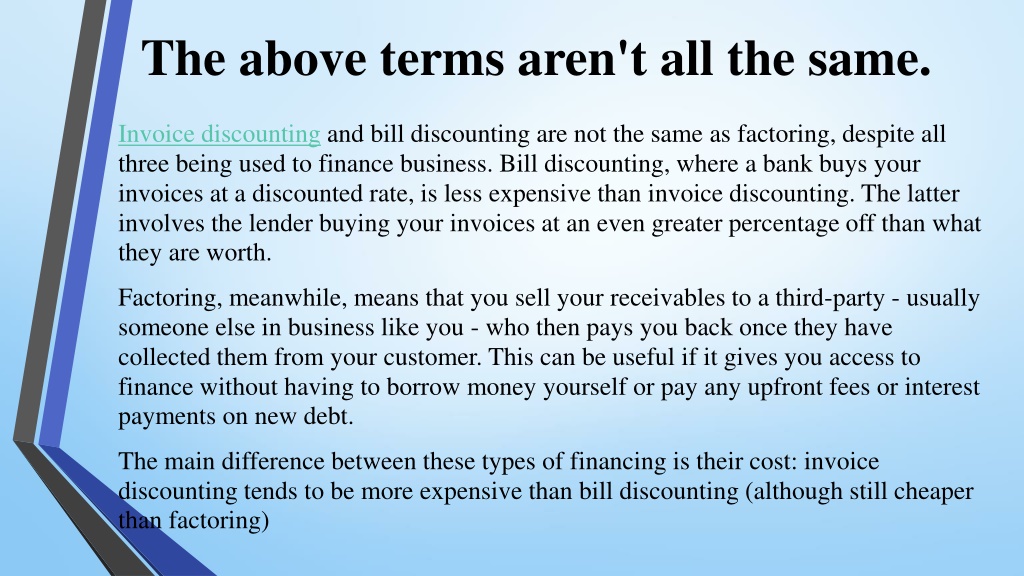 PPT - The Difference Between Factoring, Invoice Discounting, And Bill ...