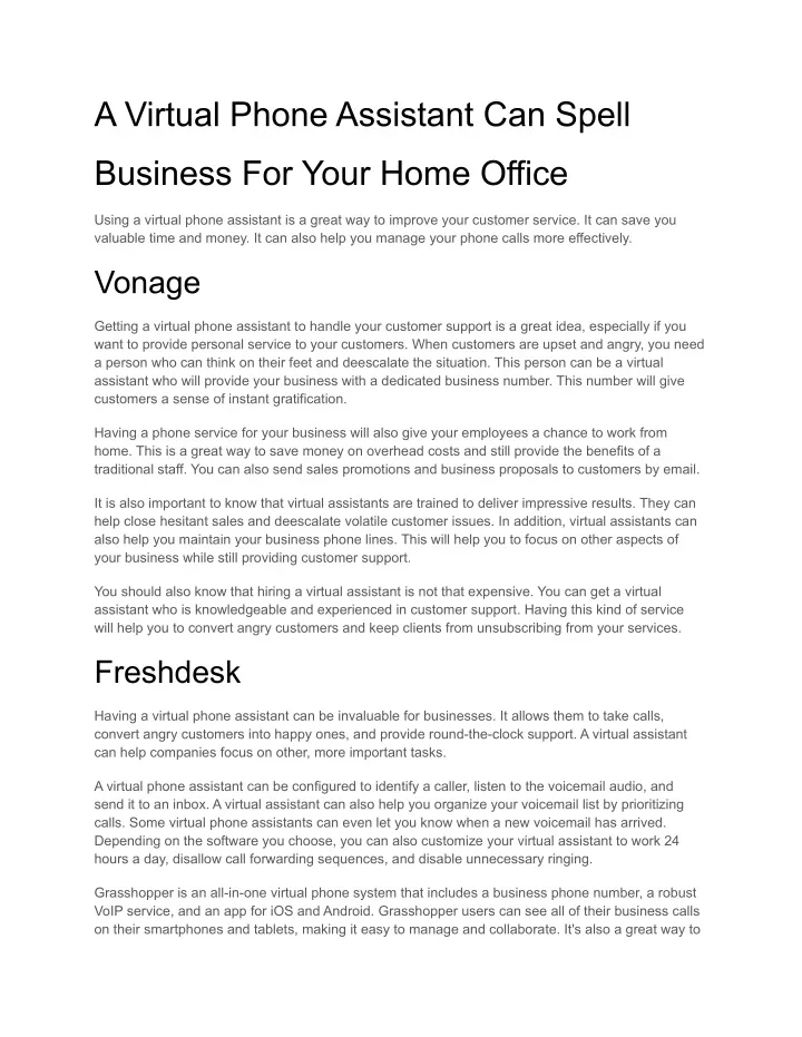 PPT A Virtual Phone Assistant Can Spell Business For Your Home Office