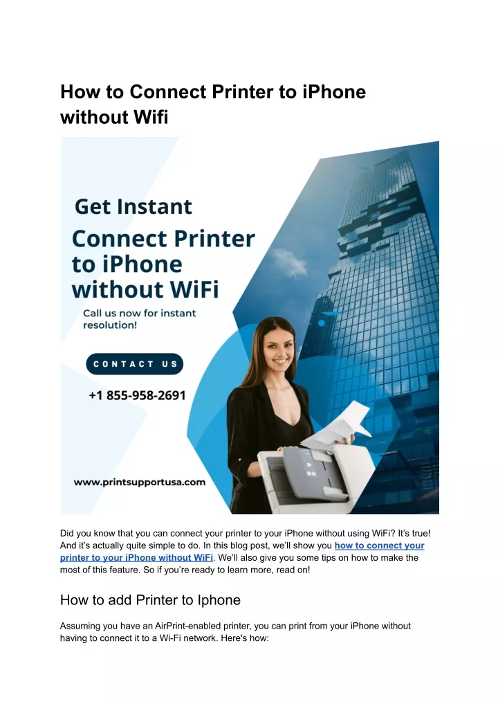 PPT How to Connect printer to iphone without Wifi PowerPoint