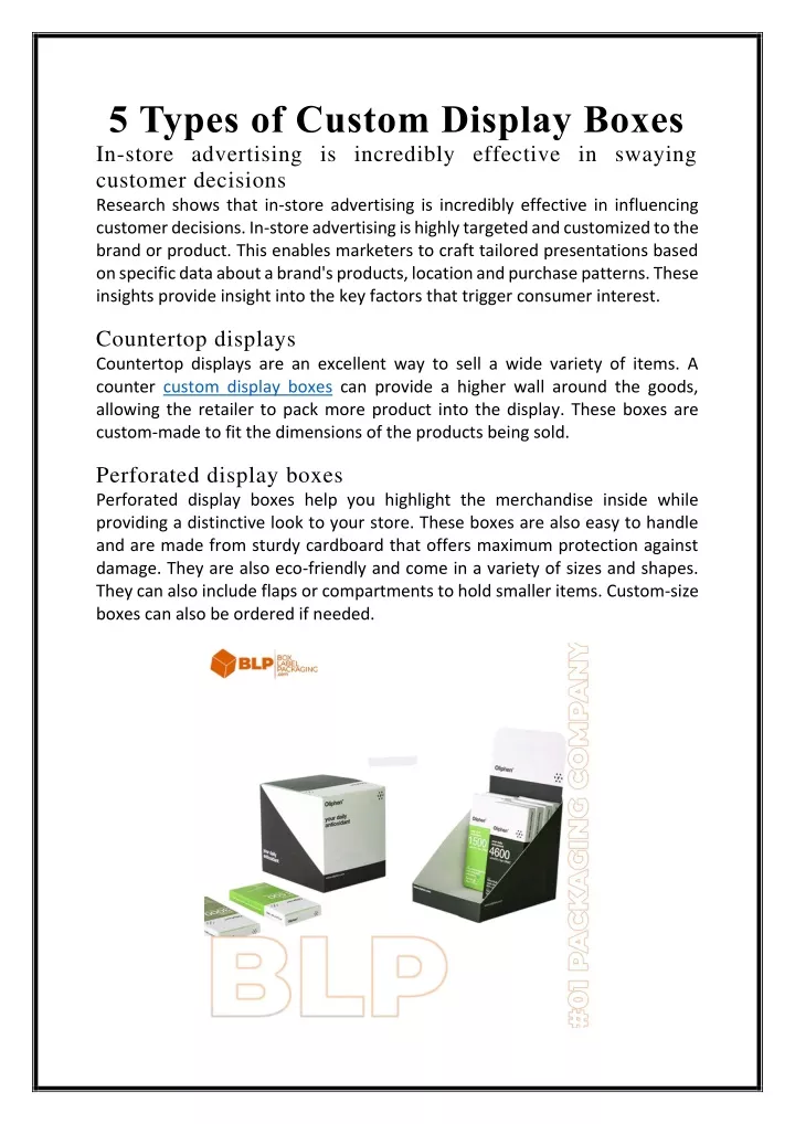 PPT 5 Types of Custom Display Boxes PowerPoint Presentation, free