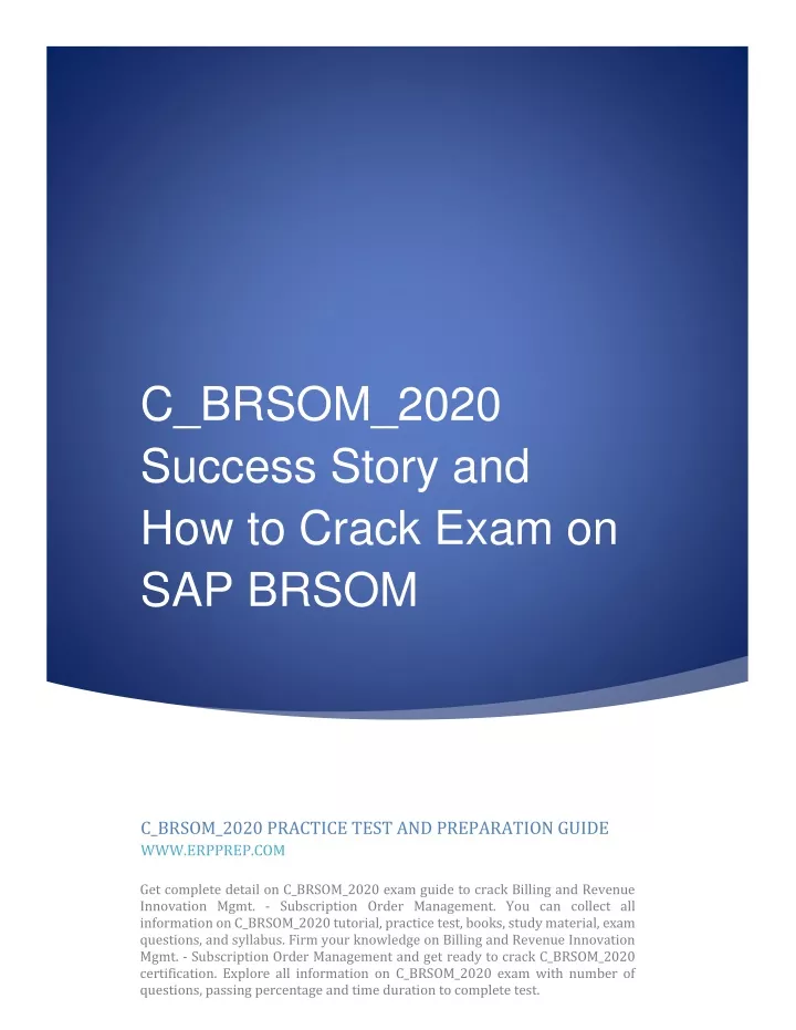 PPT - C_BRSOM_2020 Success Story and How to Crack Exam on SAP BRSOM Sns-Brigh10