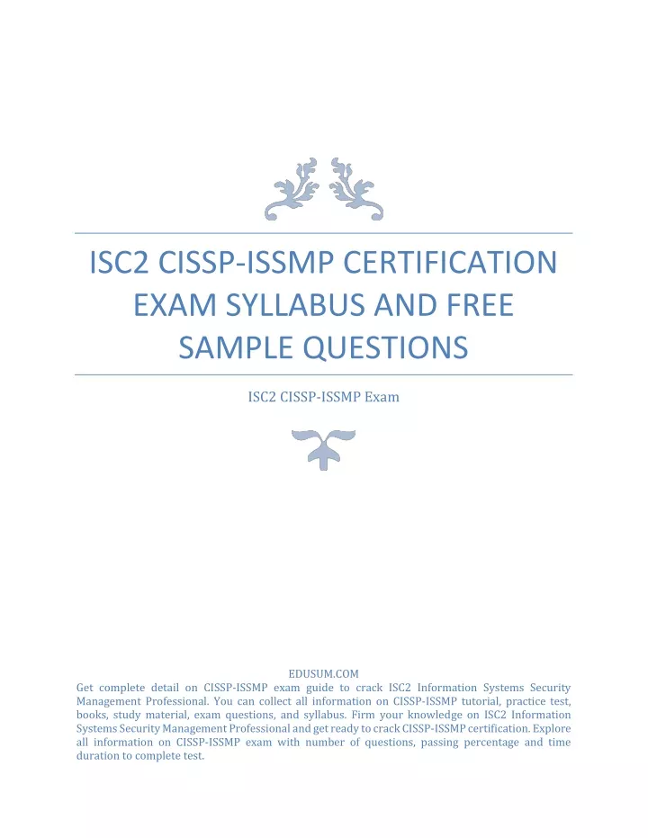 PPT ISC2 CISSP ISSMP Certification Exam Syllabus and Free Sample