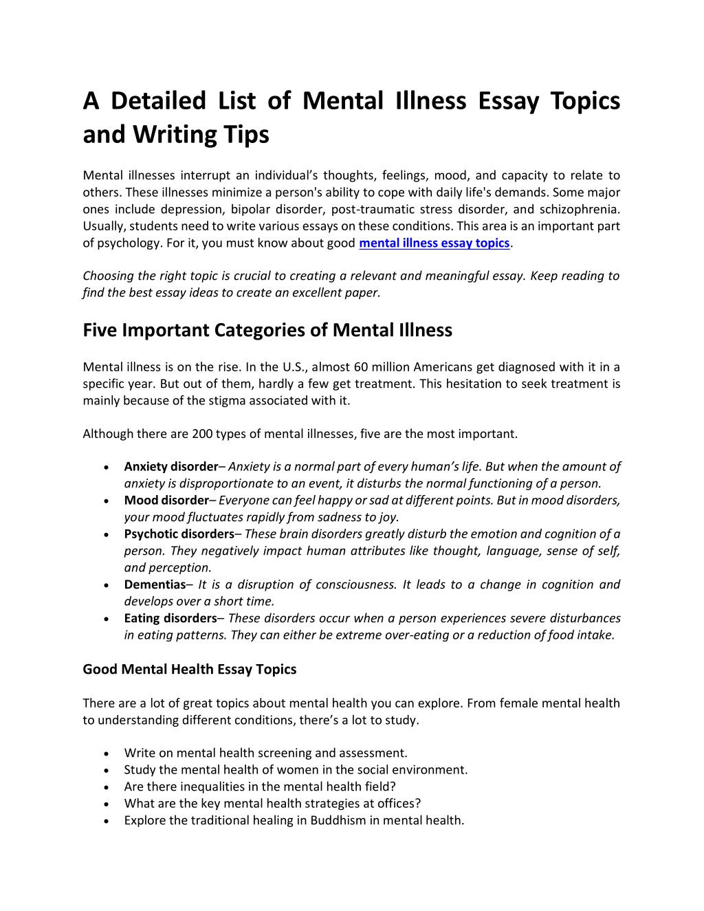 expository essay topics about mental illness