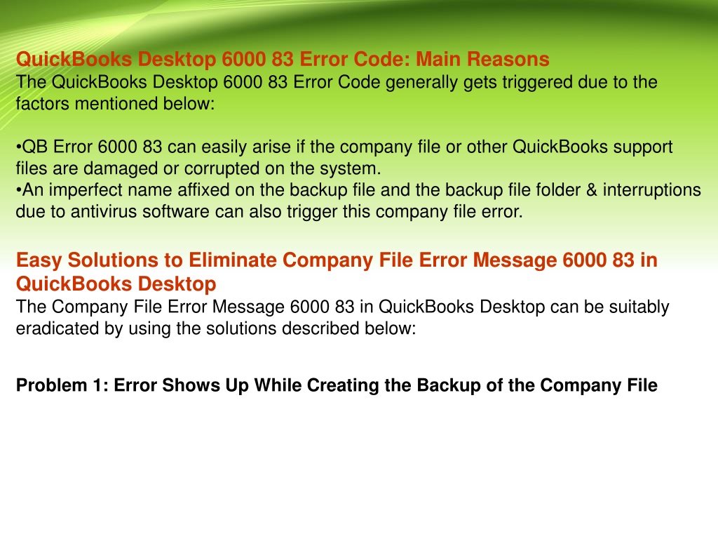 Ppt Quickbooks Error 6000 83 Easy Reliable And Effective Guide Powerpoint Presentation Id11764790