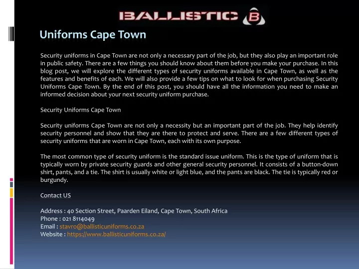 PPT Uniforms Cape Town PowerPoint Presentation, free download ID