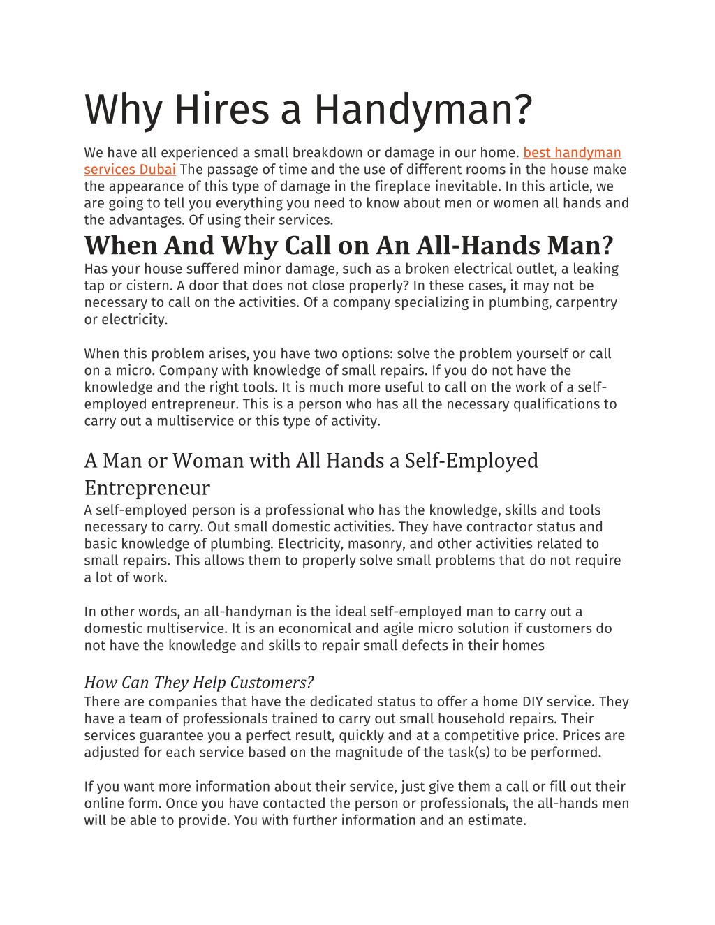 essay on handyman