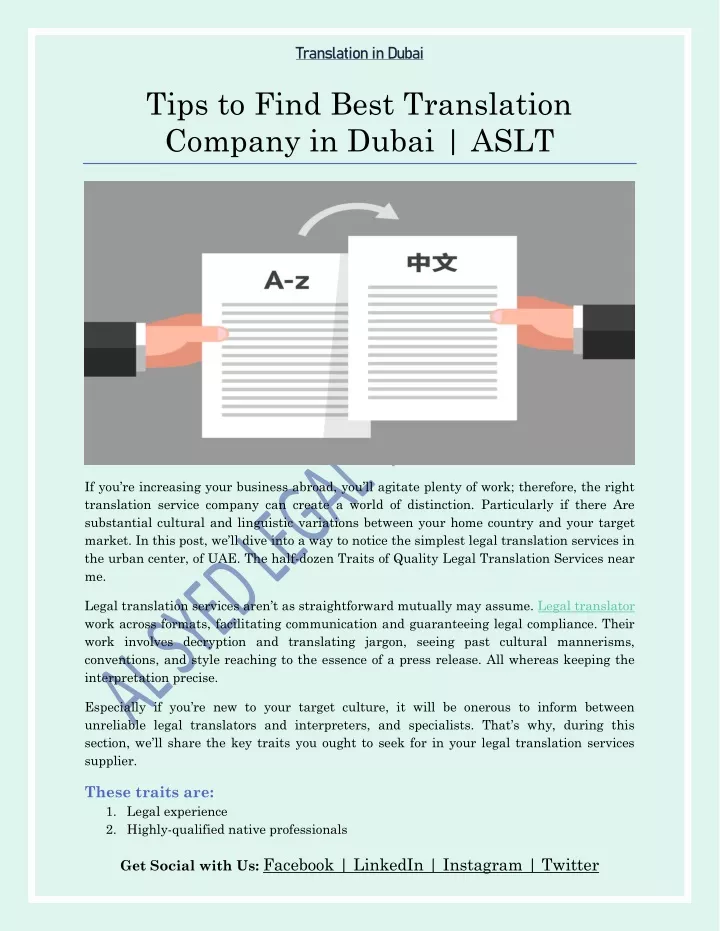 PPT Tips to Find Best Translation Company in Dubai PowerPoint
