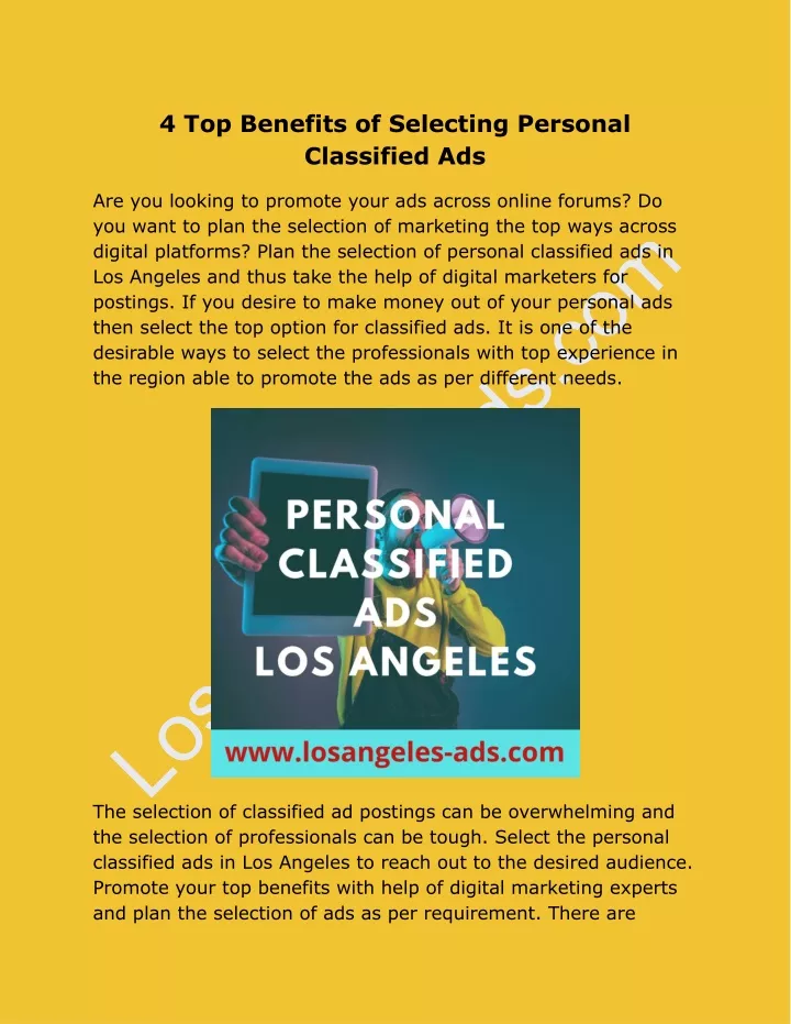 Ppt 4 Top Benefits Of Selecting Personal Classified Ads Powerpoint