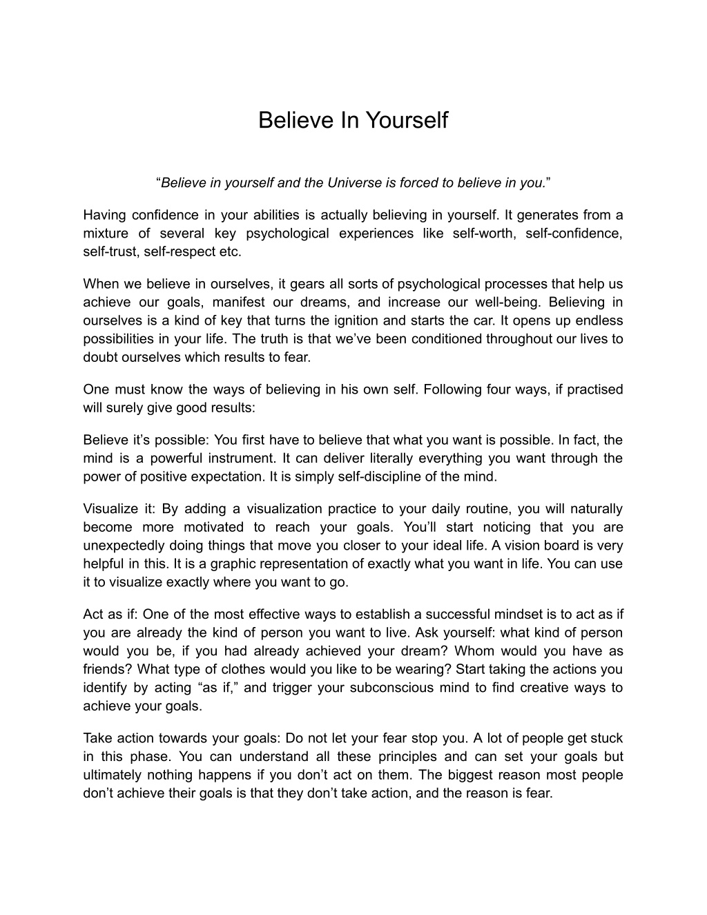 believe in yourself book review ppt