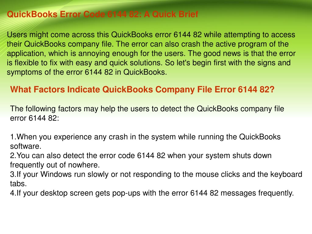 PPT - Quick Methods To Solve QuickBooks Error 6144 82 PowerPoint ...