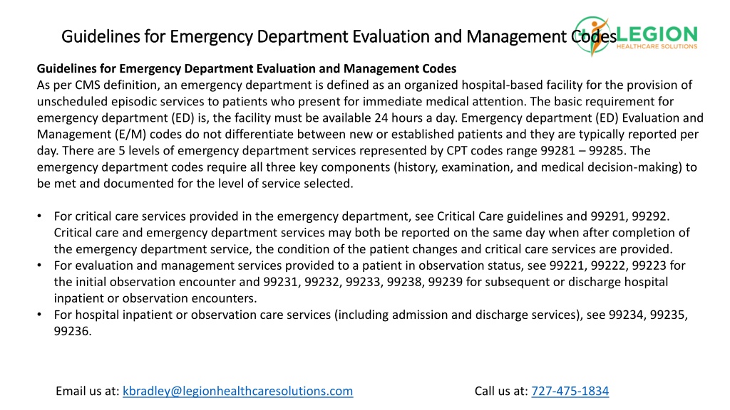 PPT Guidelines for Emergency Department Evaluation and Management