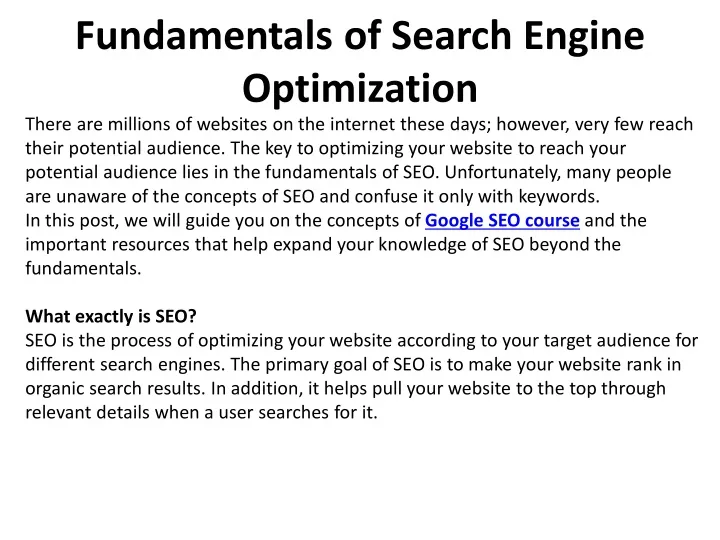 PPT Fundamentals of Search Engine Optimization PowerPoint