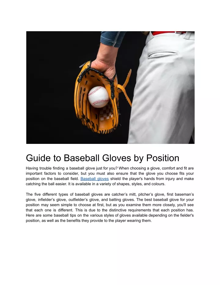 PPT Guide to Baseball Gloves by Position PowerPoint Presentation