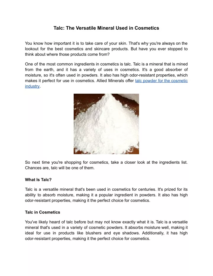 PPT - Talc_ The Versatile Mineral Used in Cosmetics PowerPoint 