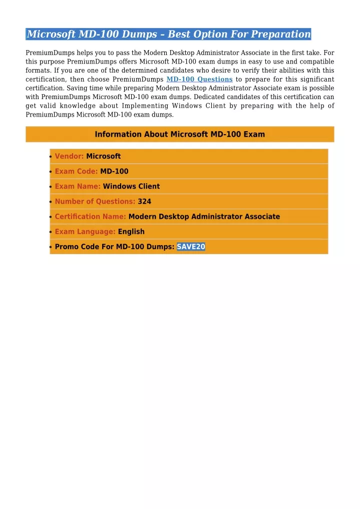 MD-100 Valid Test Sims