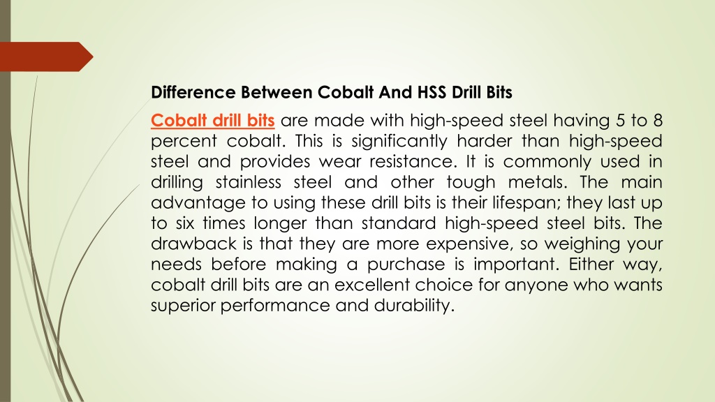 PPT The Difference Between HSS and Cobalt Drill Bits PowerPoint