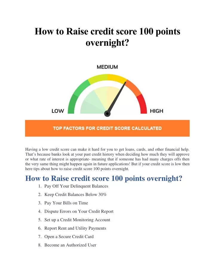 Raise Credit Score 100 Points Overnight