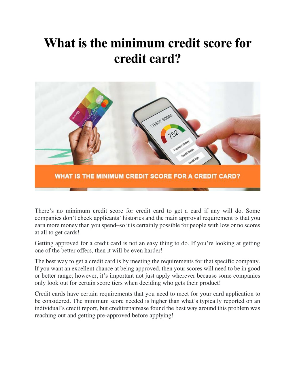 Minimum Credit Score For Credit Card