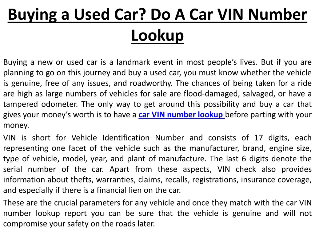 Used car vin lookup