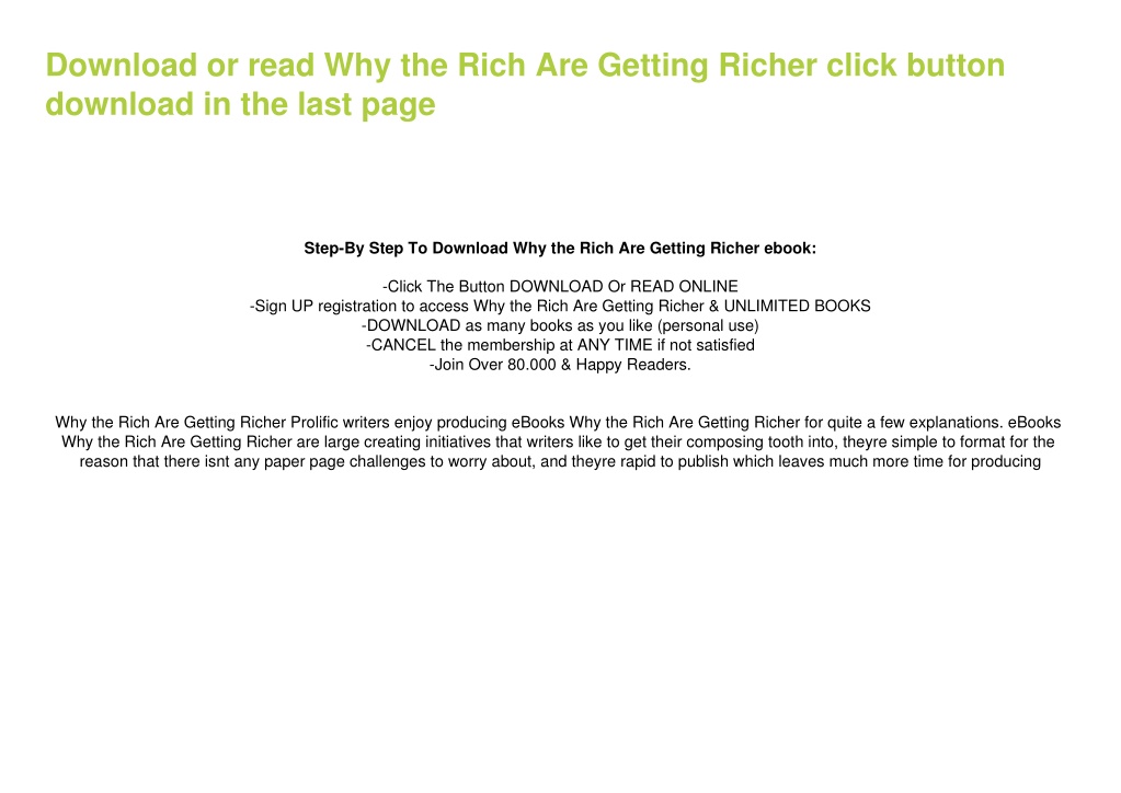 Ppt Epub Pdf Download Why The Rich Are Getting Richer By Robert T