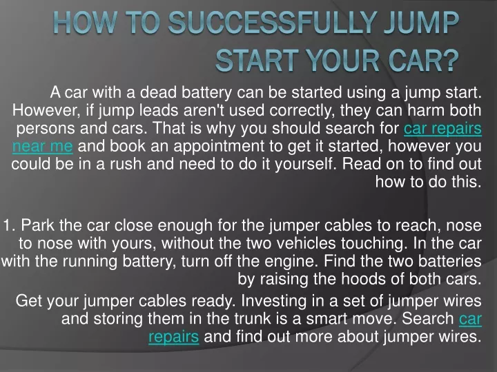 PPT - How To Successfully Jump Start Your Car PowerPoint Presentation ...