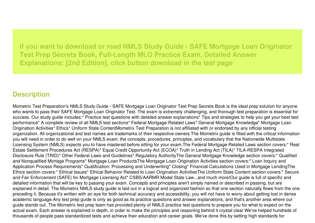 PPT [PDF] Download NMLS Study Guide SAFE Mortgage Loan Originator