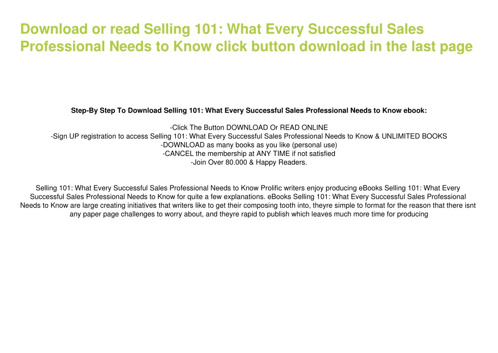 PPT - [PDF] Selling 101 What Every Successful Sales Professional Needs ...
