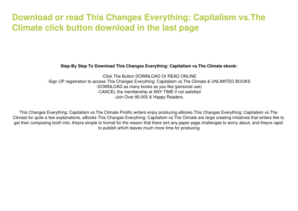 PPT BEST PDF This Changes Everything Capitalism vs.The Climate by