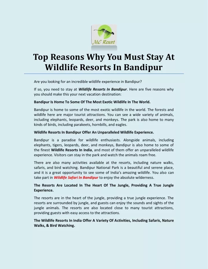 PPT - Top Reasons Why You Must Stay At Wildlife Resorts In Bandipur PowerPoint Presentation - ID:11784538