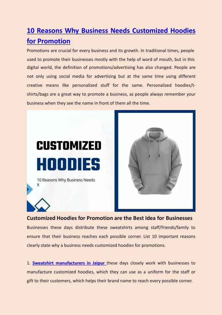 PPT - 10 Reasons Why A Business Needs Customized Hoodies for Promotion ...
