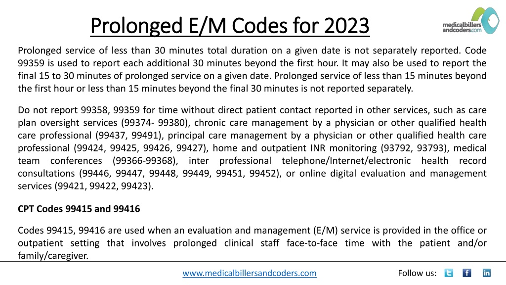 Prolonged E M Codes For 2023 4 L 