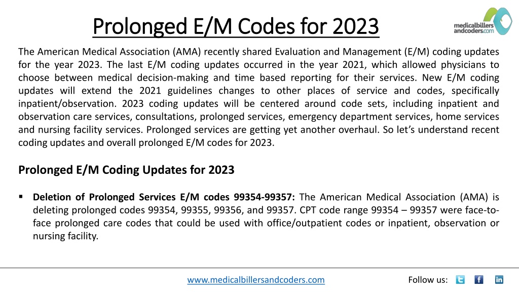 PPT Prolonged E/M Codes for 2023 PowerPoint Presentation, free