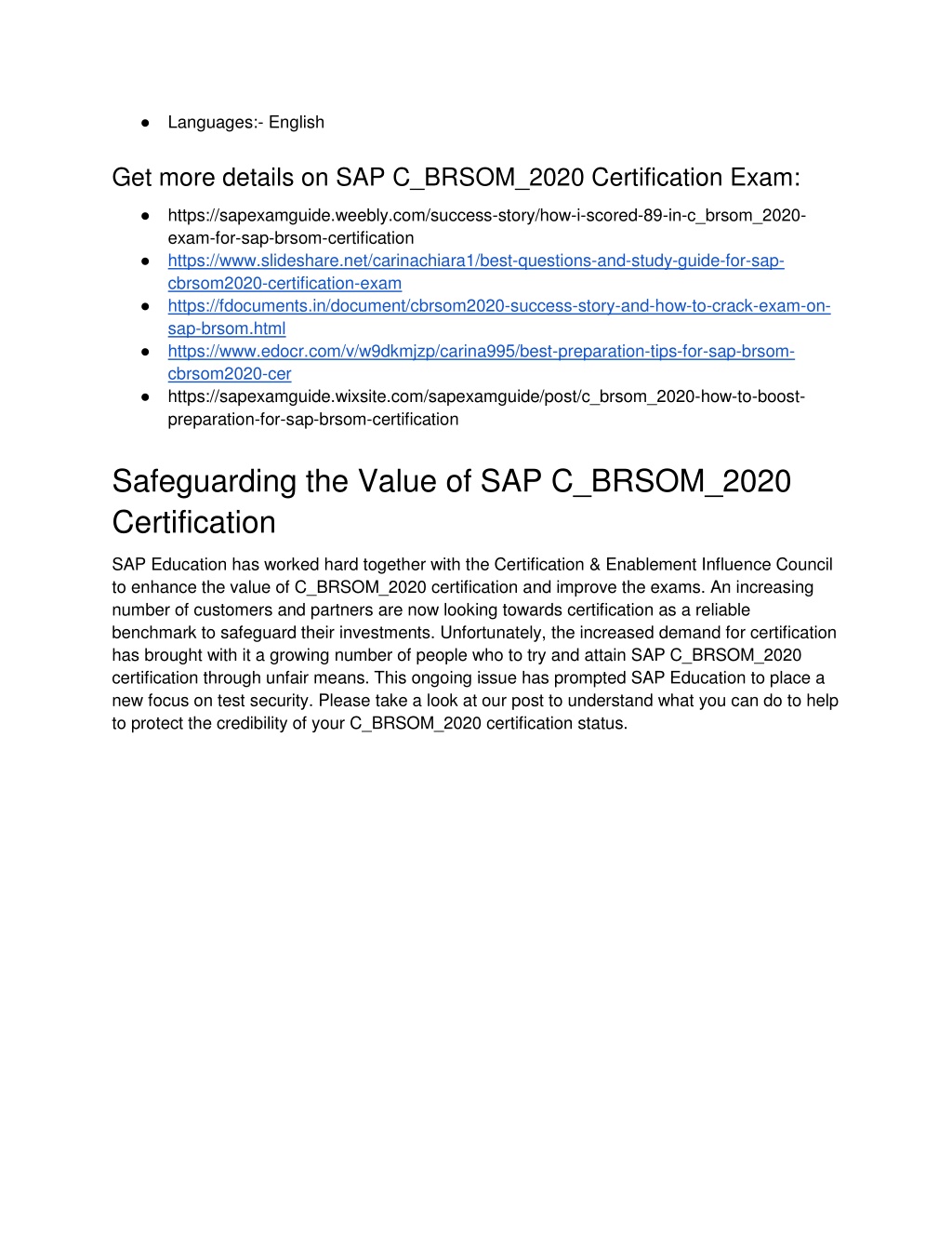 Latest C-BRSOM-2020 Test Notes