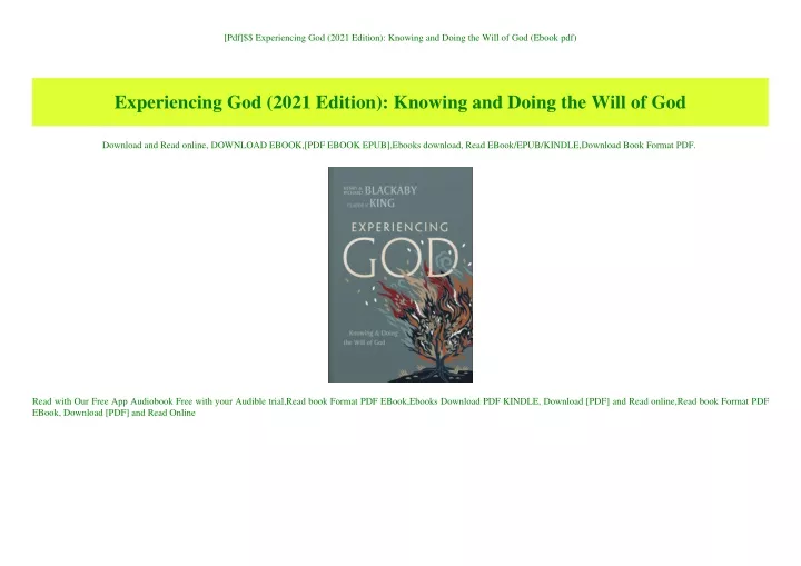 Ppt Pdf Experiencing God 2021 Edition Knowing And Doing The Will Of God Ebook Pdf 3853