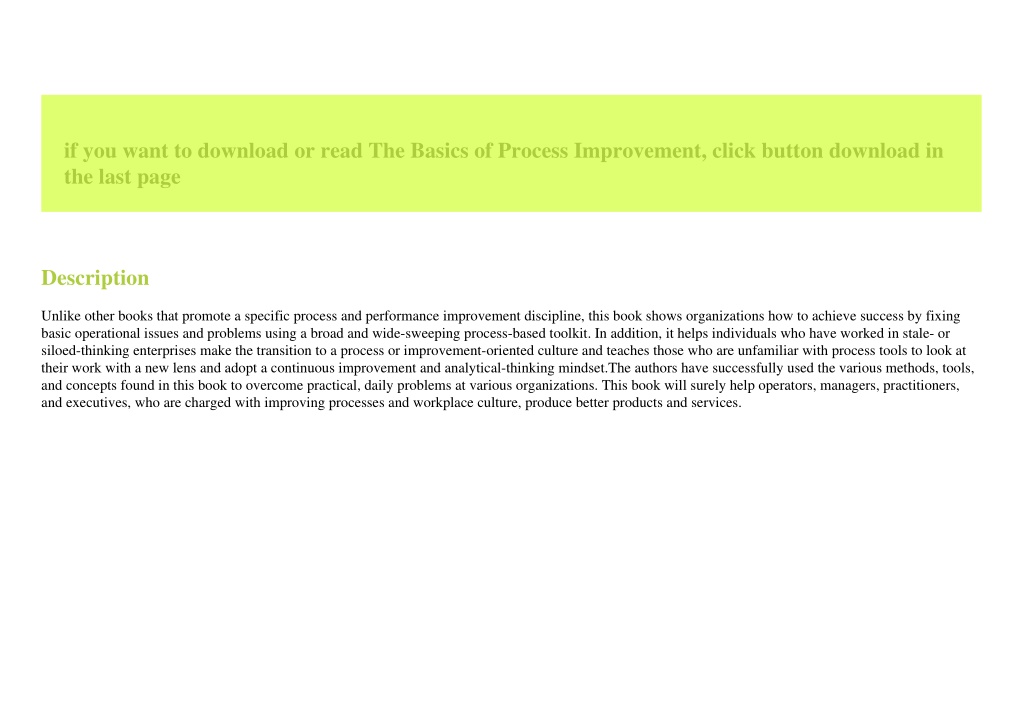 Ppt download p d f the basics of process improvement by tristan