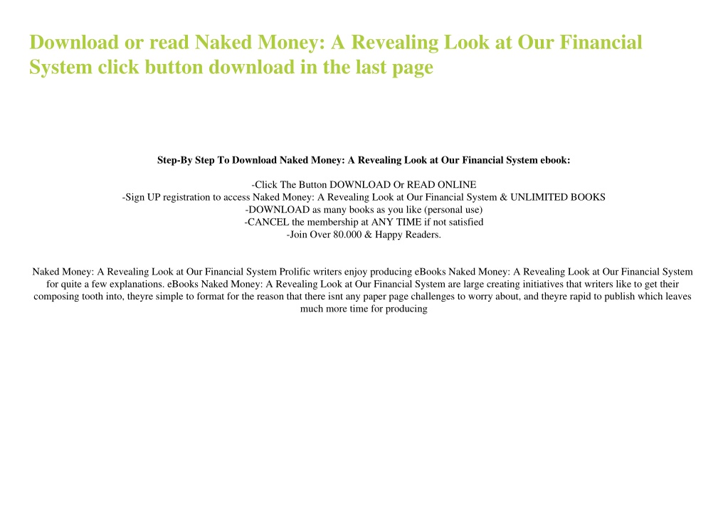 PPT PDF EPUB DOWNLOAD Naked Money A Revealing Look At Our Financial System By PowerPoint
