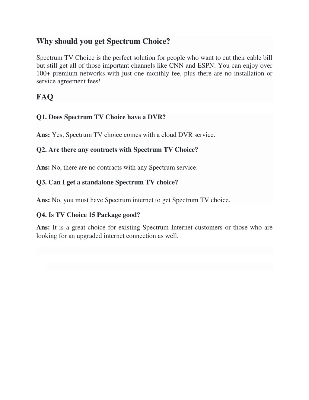 additional channels for spectrum tv choice
