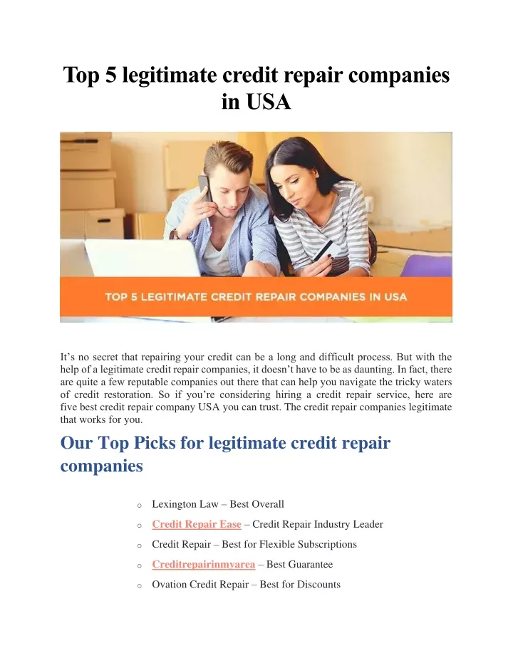 PPT Top 5 legitimate credit repair companies in USA PowerPoint