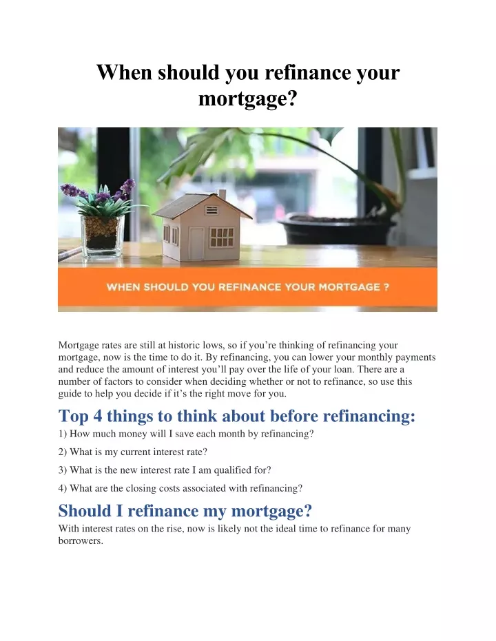 PPT - When Should You Refinance Your Mortgage PowerPoint Presentation ...