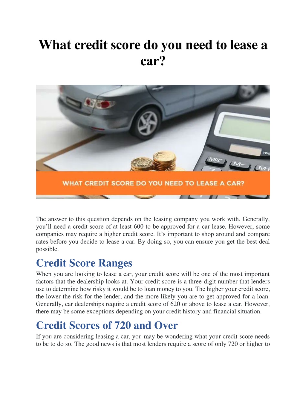 What Credit Score Is Needed To Get A Car