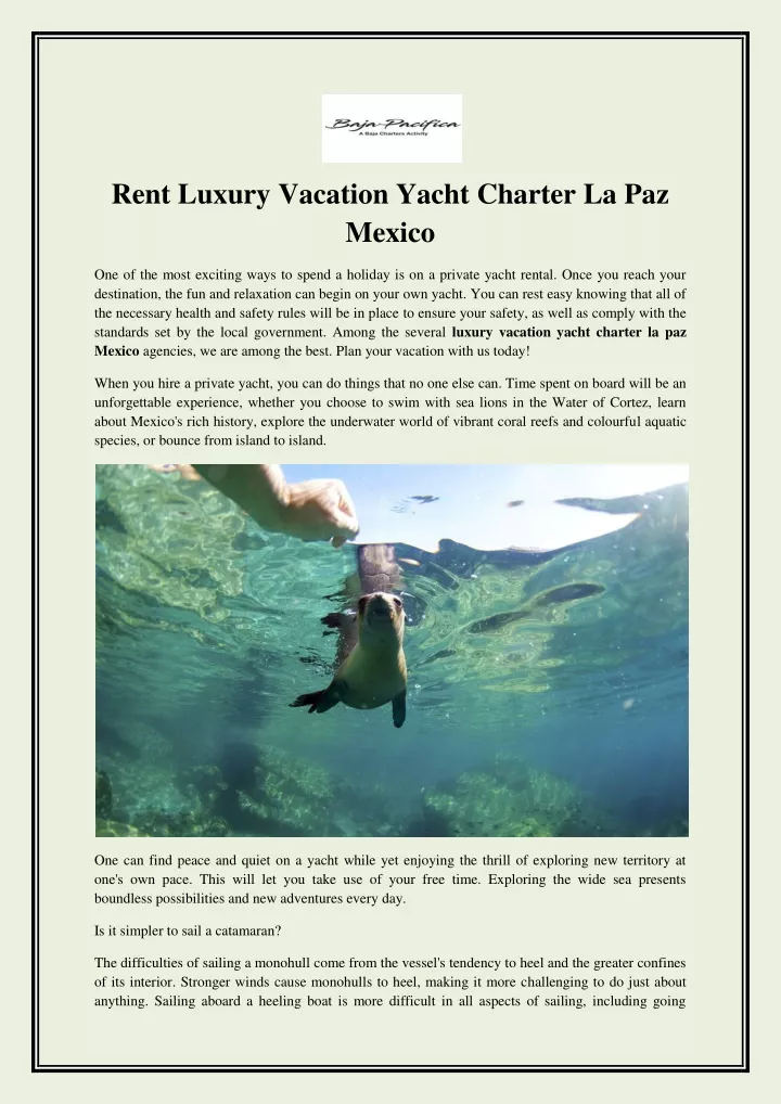 luxury vacation yacht charter la paz mexico