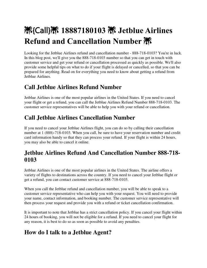 PPT Jetblue Airlines Refund and Cancellation Number PowerPoint