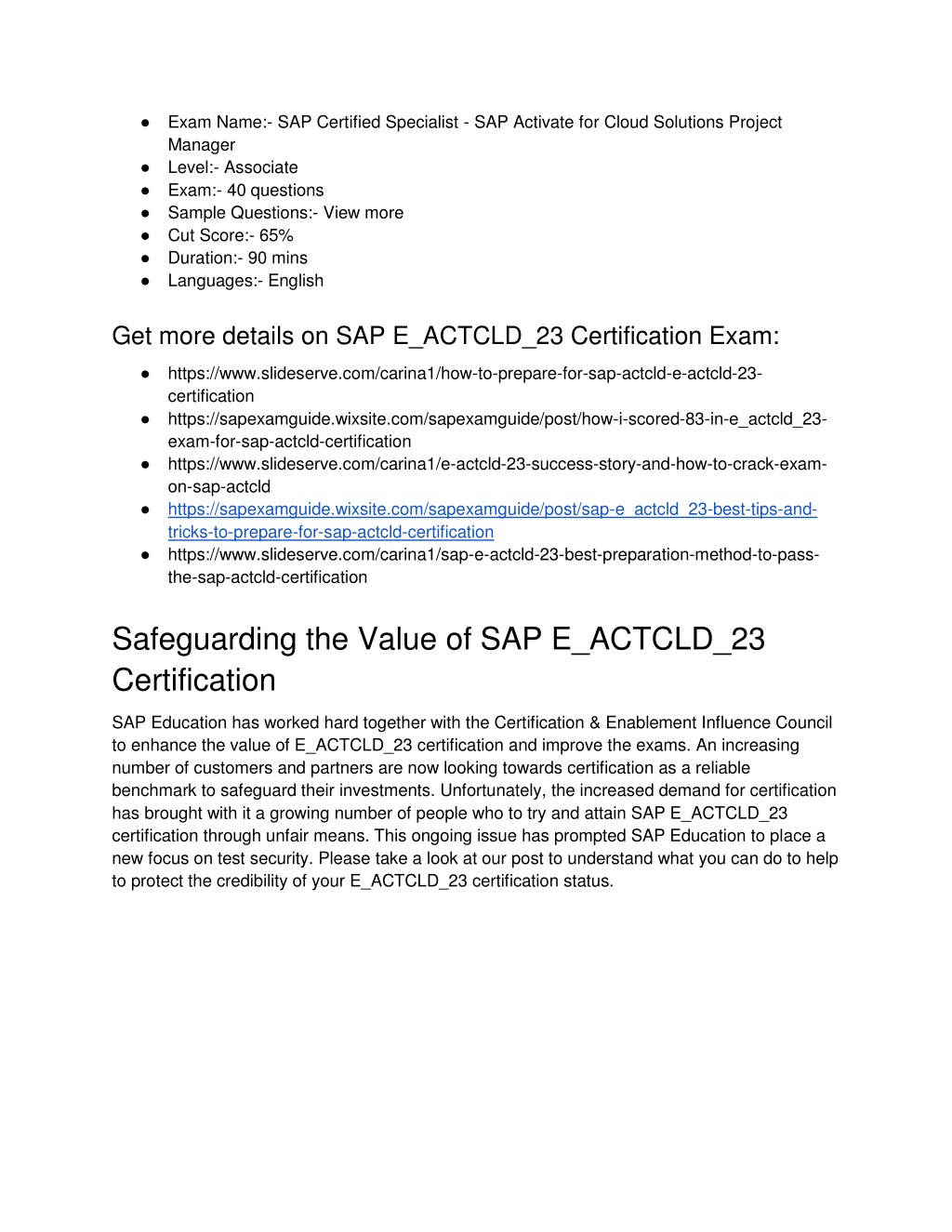 Exam E-ACTCLD-23 Vce