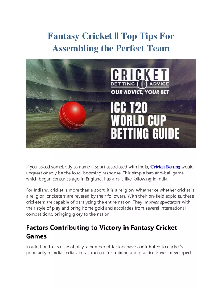 PPT Fantasy Cricket Top Tips For Assembling The Perfect Team