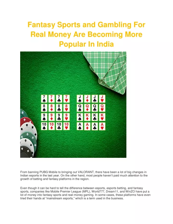PPT Fantasy Sports And Gambling For Real Money Are More
