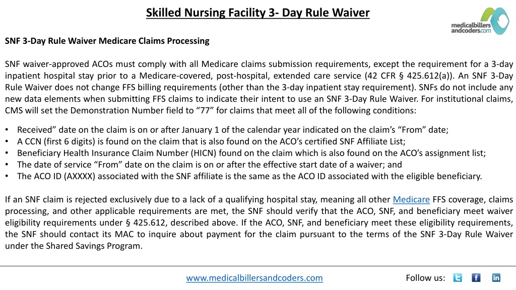 PPT Skilled Nursing Facility 3 Day Rule Waiver PowerPoint
