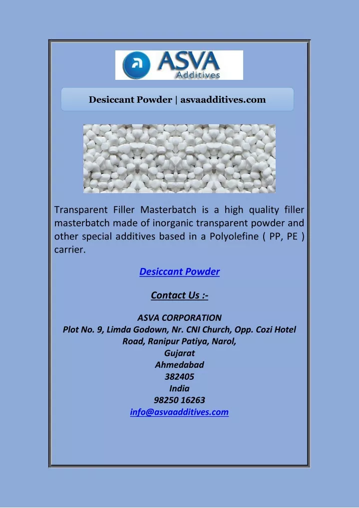 PPT Desiccant Powder PowerPoint Presentation